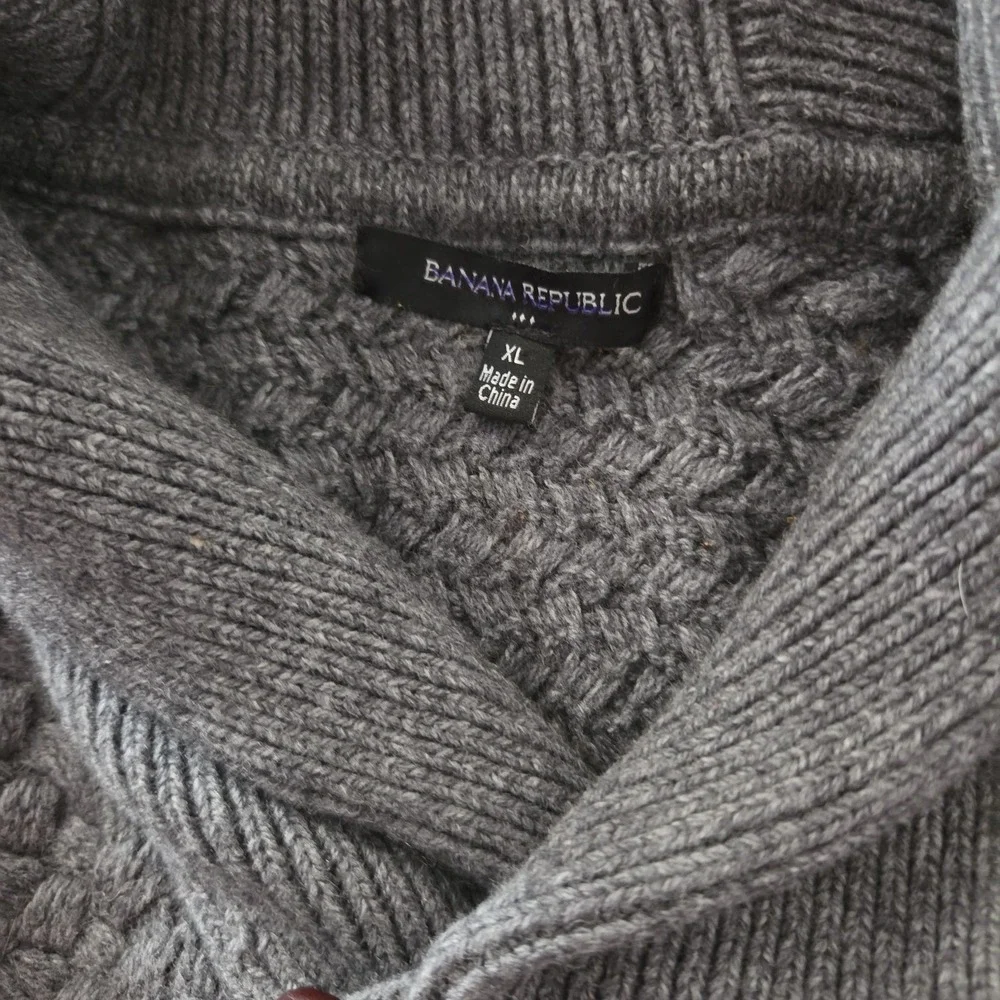 Banana Republic Gray Basket Weave Sweater 1 Button Shawl Collar Mens XL